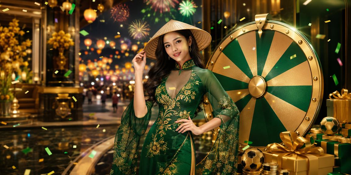 Bàn roulette phong cách Huế với nón lá truyền thống trang trí xung quanh